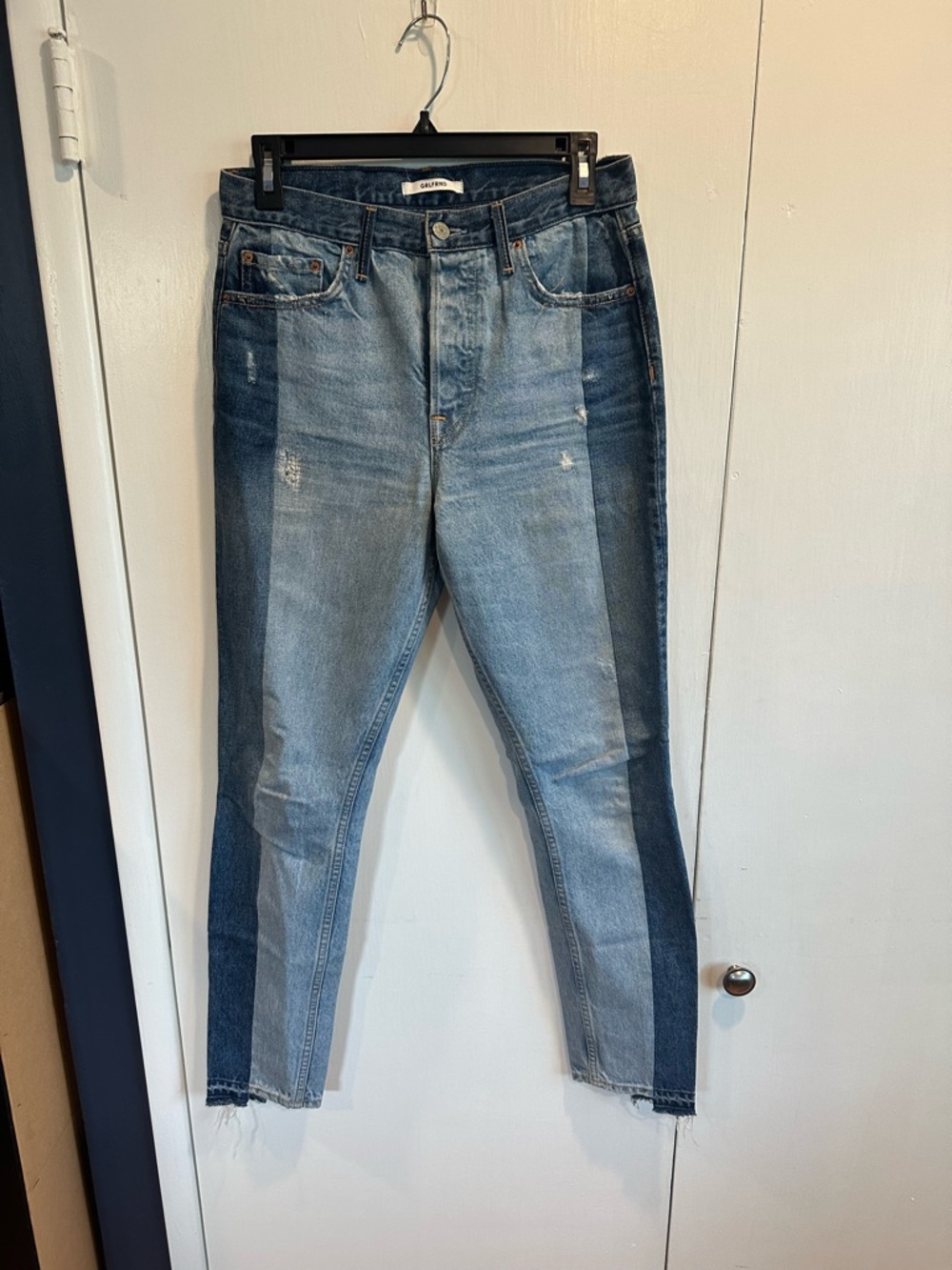Revolve Grlfnd Two-Tone Denim Jeans in Light & Dark Blue